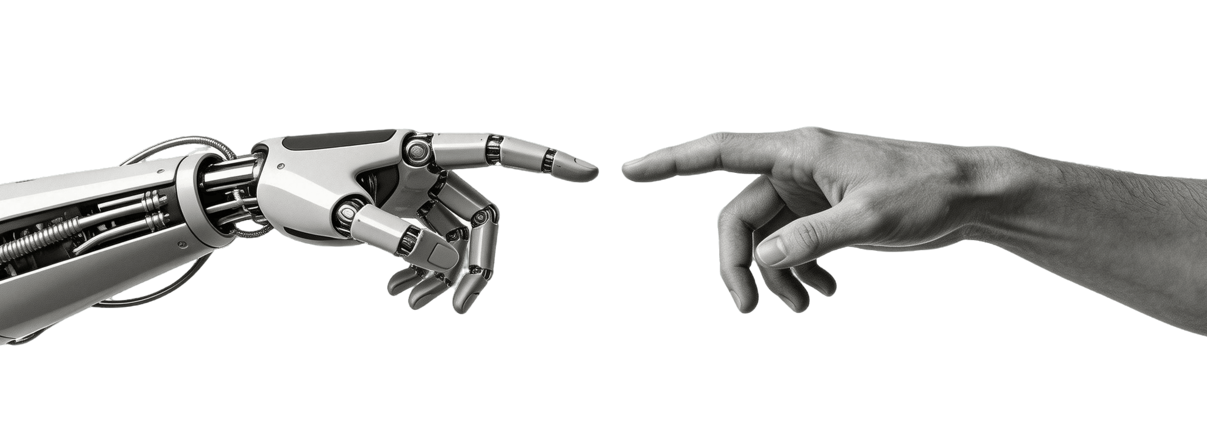 人机指尖相对：象征 AI 与人类认知的协同与连接